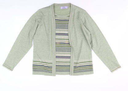 Honor Millburn Women's Green Cardigan Medium Striped Knit