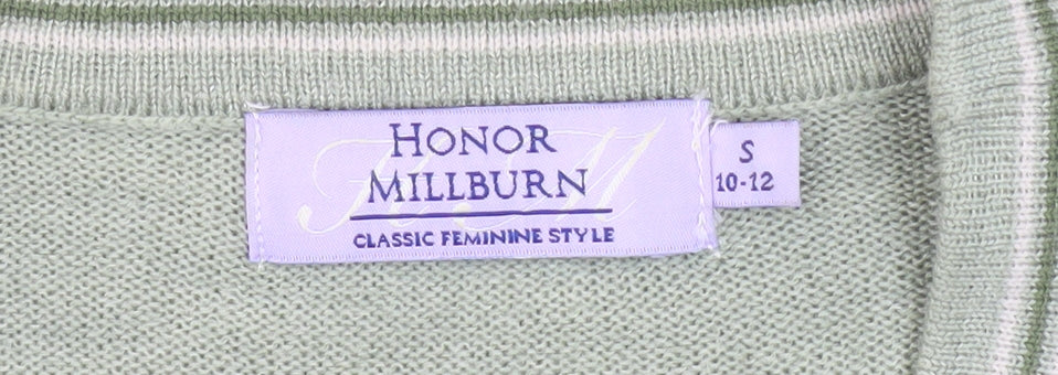 Honor Millburn Women's Green Cardigan Medium Striped Knit