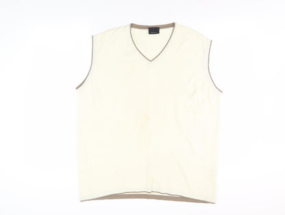 Gabicci Men's Ivory V-Neck Vest, Large, Cotton Blend