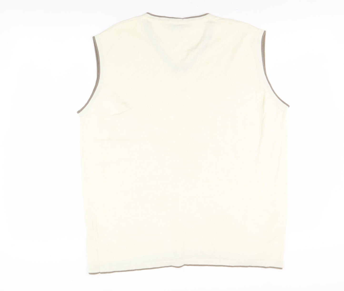 Gabicci Men's Ivory V-Neck Vest, Large, Cotton Blend