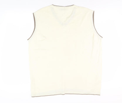 Gabicci Men's Ivory V-Neck Vest, Large, Cotton Blend
