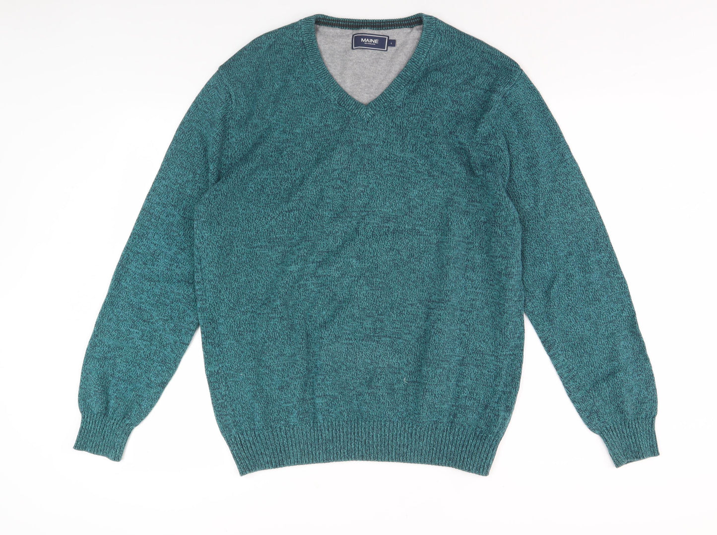 Maine Men's Green V-Neck Pullover Jumper, L
