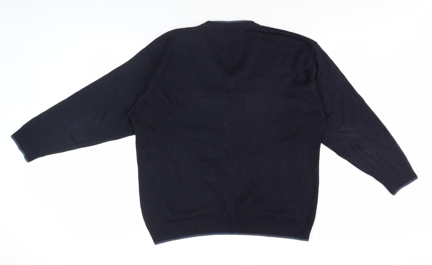 EWM Men's Blue Argyle V-Neck Pullover Jumper, L