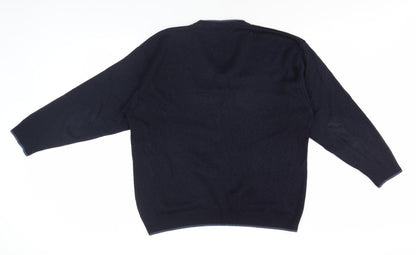 EWM Men's Blue Argyle V-Neck Pullover Jumper, L