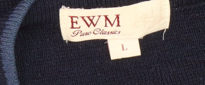 EWM Men's Blue Argyle V-Neck Pullover Jumper, L