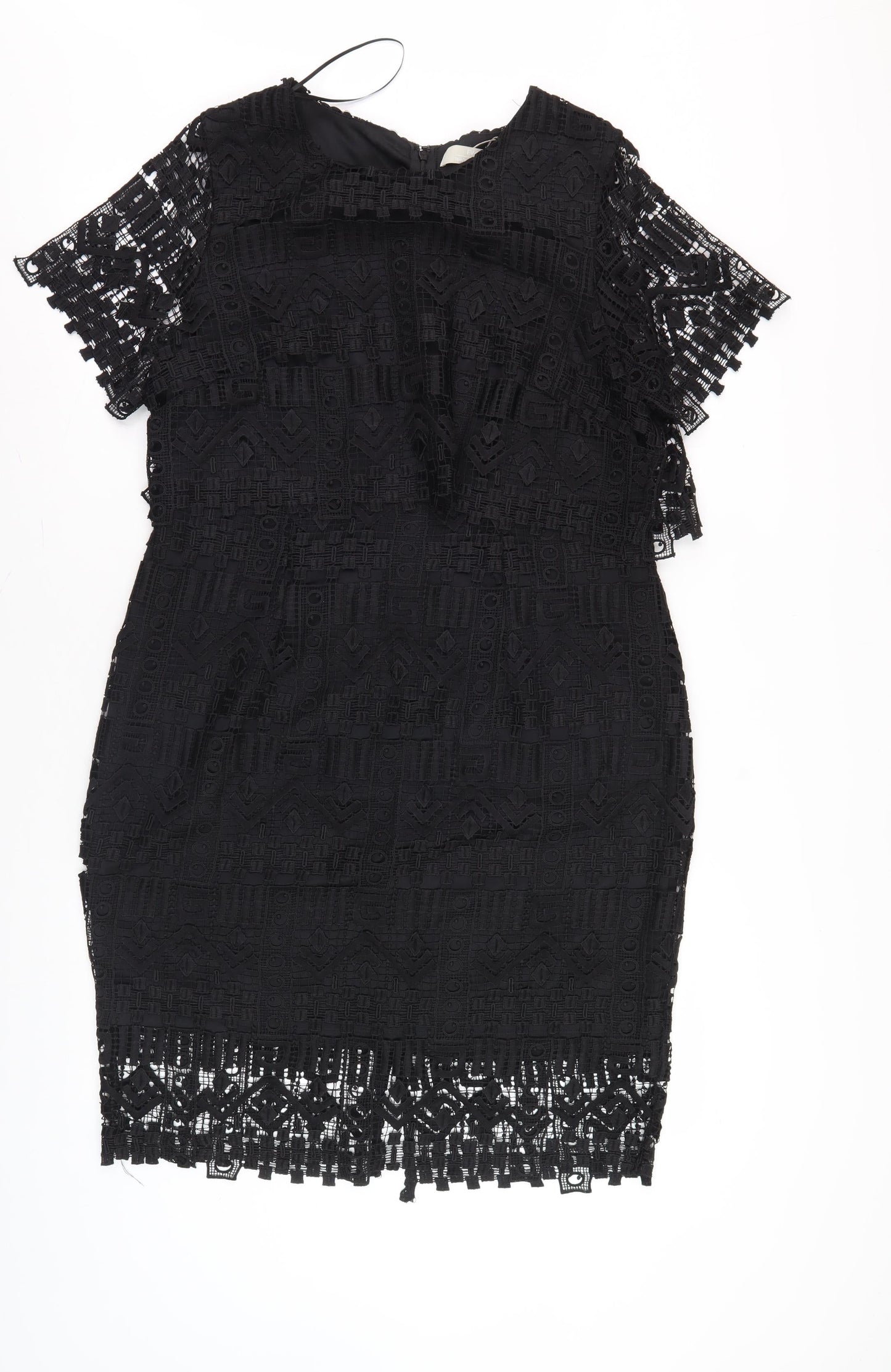 Fenn Wright Manson Women's Black Fringe Lace Dress Zip Closure
