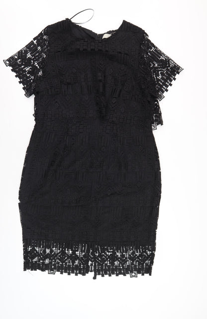 Fenn Wright Manson Women's Black Fringe Lace Dress Zip Closure