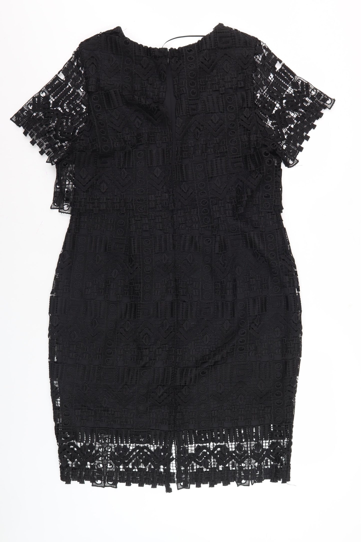 Fenn Wright Manson Women's Black Fringe Lace Dress Zip Closure