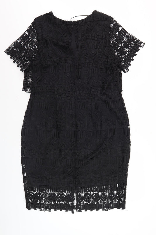 Fenn Wright Manson Women's Black Fringe Lace Dress Zip Closure