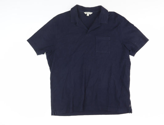 Marks and Spencer Men's Blue Cotton Polo Shirt L