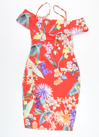 Lipsy Women's Red Floral Bodycon Dress Size 10