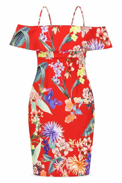 Lipsy Women's Red Floral Bodycon Dress Size 10