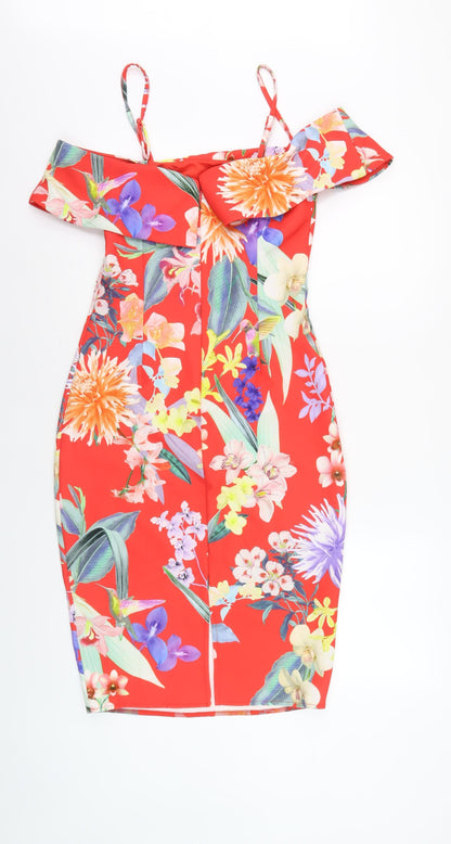 Lipsy Women's Red Floral Bodycon Dress Size 10