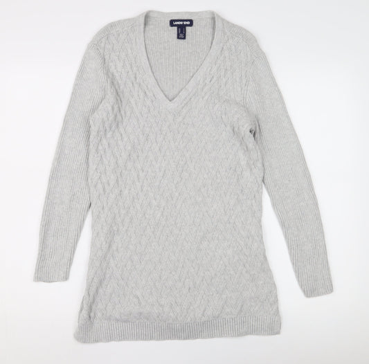 Lands' End Women's Grey V-Neck Pullover Jumper Size 8