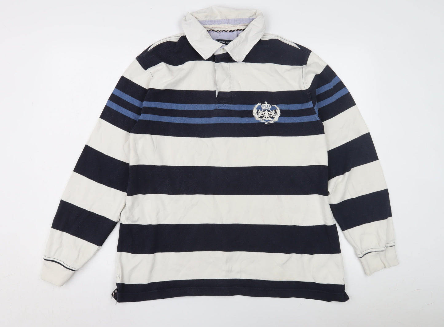 Wolsey Men's Blue Striped Long Sleeve Polo, Size L