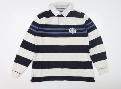 Wolsey Men's Blue Striped Long Sleeve Polo, Size L