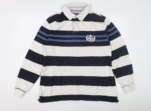 Wolsey Men's Blue Striped Long Sleeve Polo, Size L