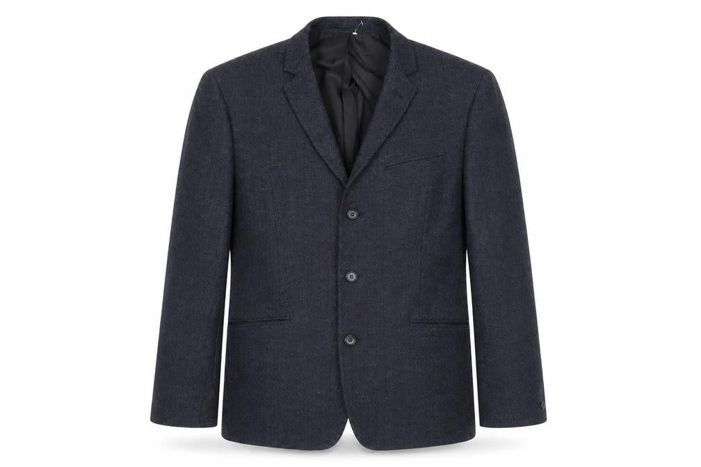 Front view of ASOS Men's Blue Wool Blazer, size 40R, Herringbone