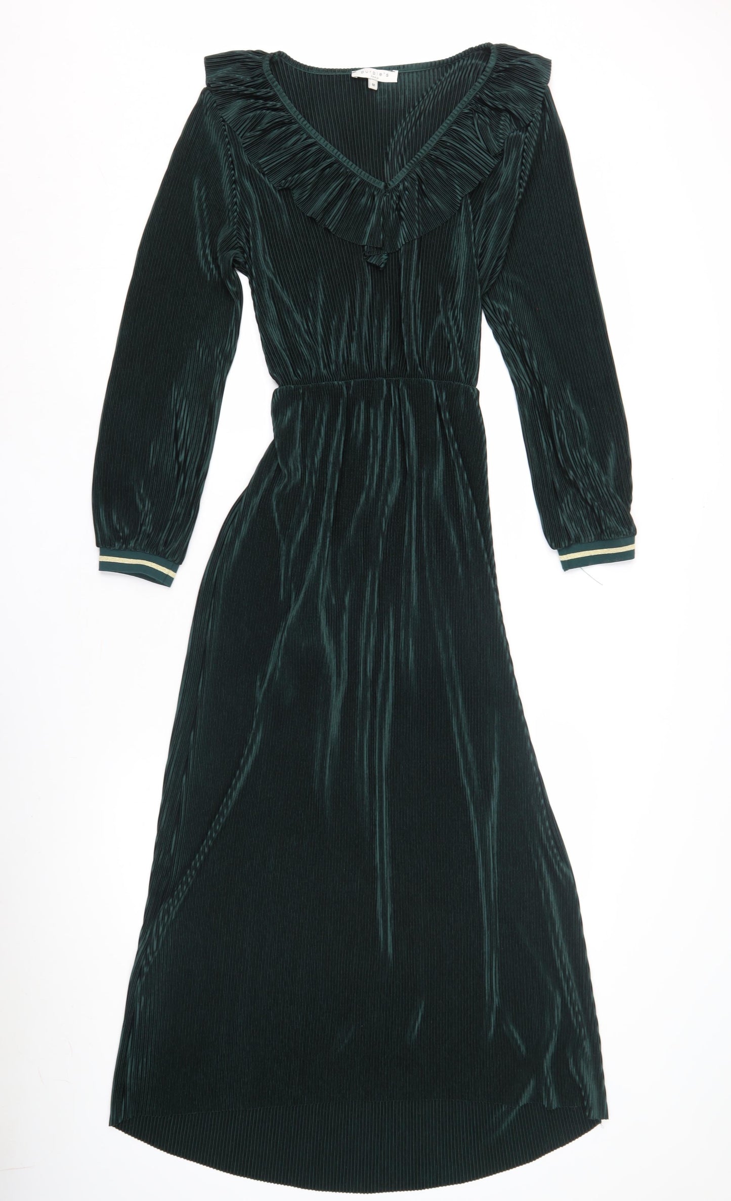 Purple's Paris Women Green M Ruffle Dress Long Sleeve