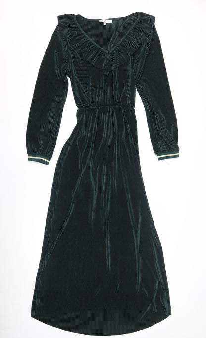 Purple's Paris Women Green M Ruffle Dress Long Sleeve