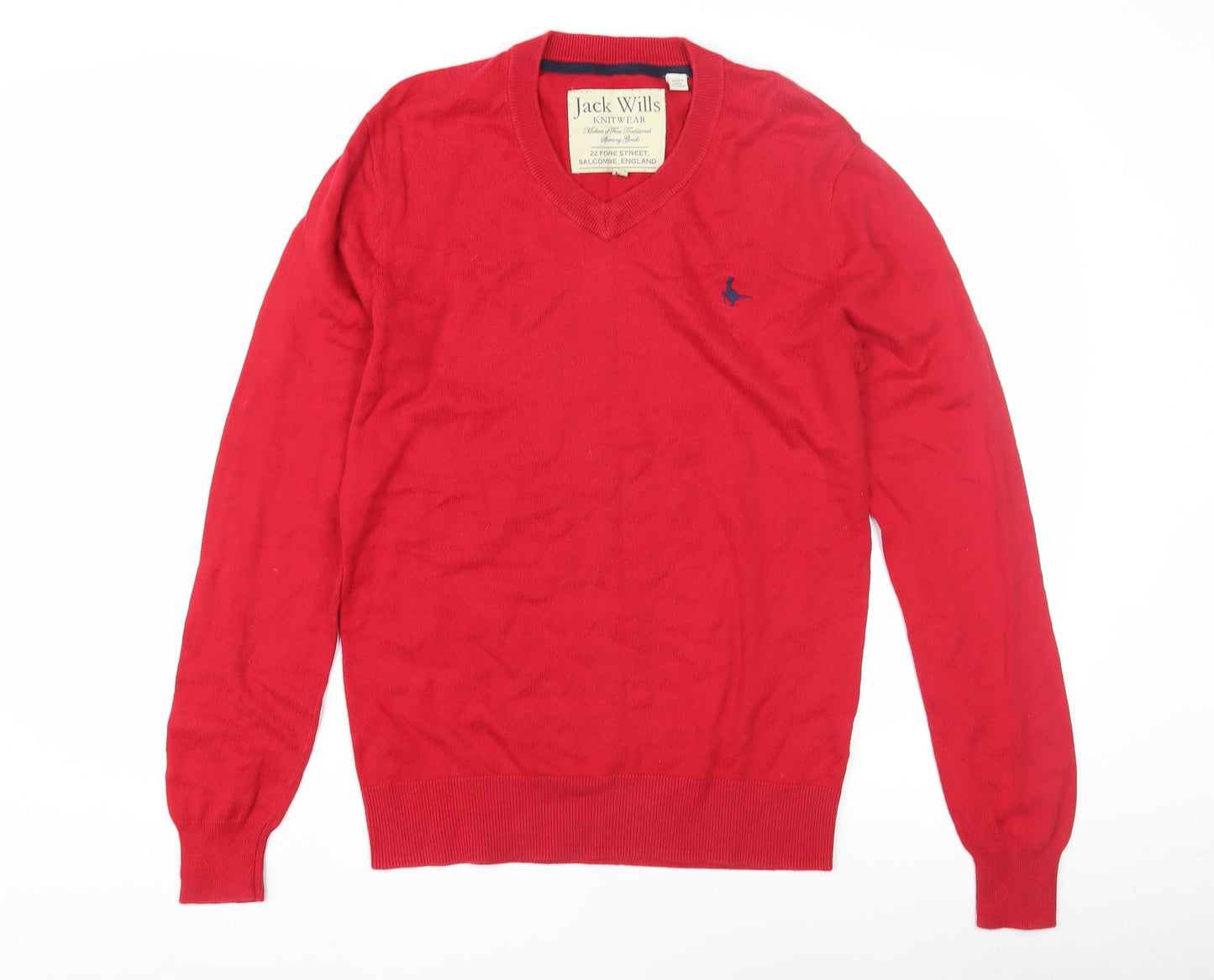 Jack Wills Men's Red Pullover Jumper, S, V-Neck, Logo