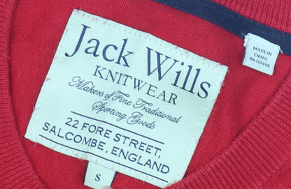 Jack Wills Men's Red Pullover Jumper, S, V-Neck, Logo