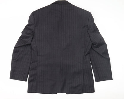 Dechamps Men's Grey Short Blazer, Wool, Size 40 Short, Pinstripe
