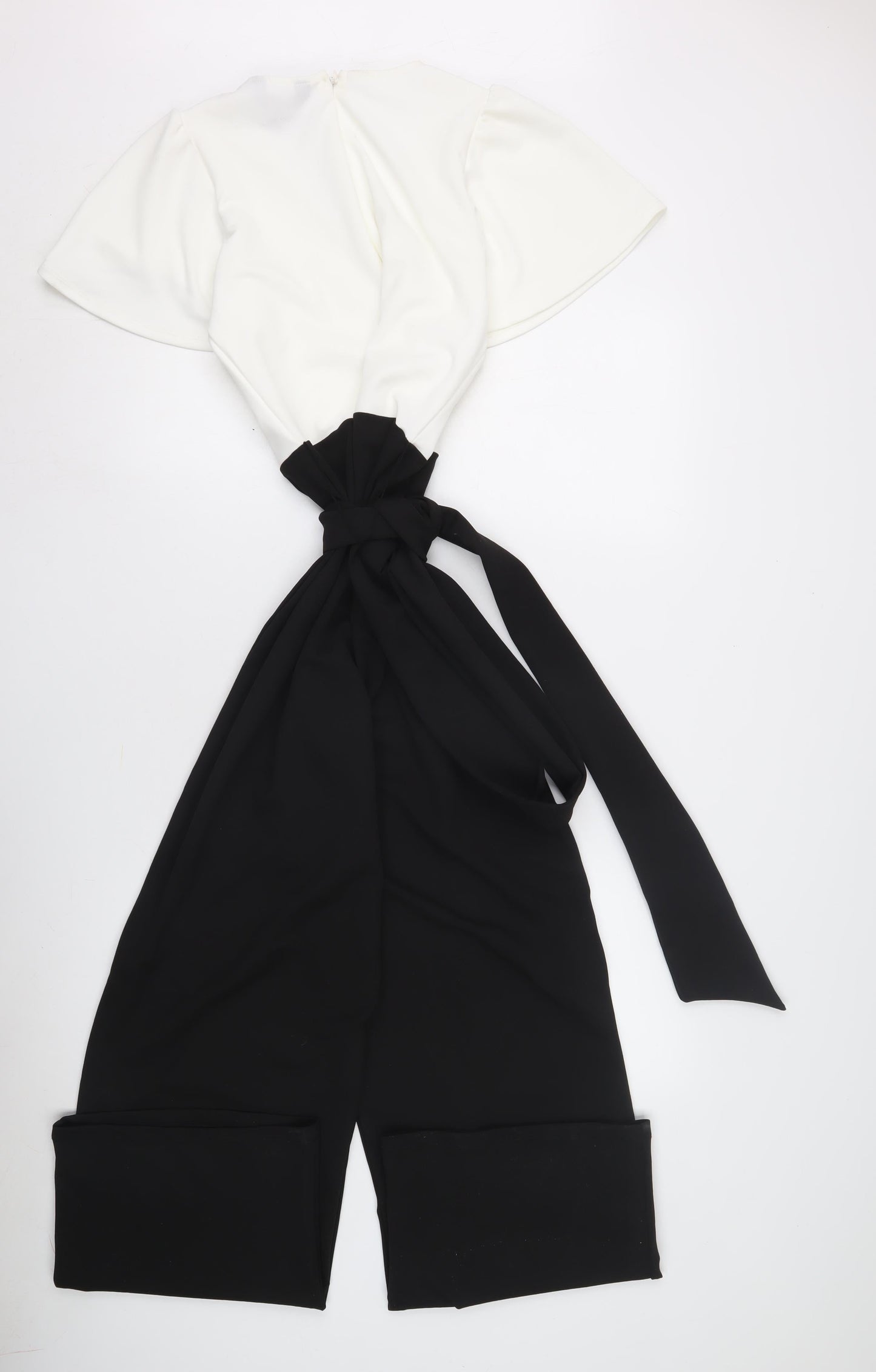 Lipsy Women's Black/Ivory V-Neck Jumpsuit, Flutter Sleeve