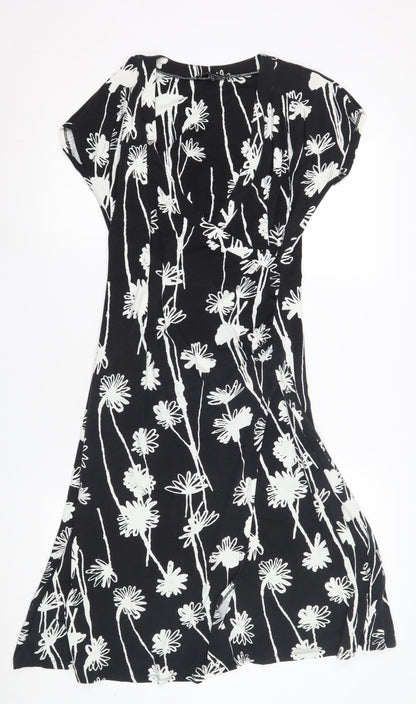 Laura Ashley Women's Black Floral A-Line Dress Size 12