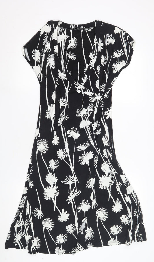 Laura Ashley Women's Black Floral A-Line Dress Size 12