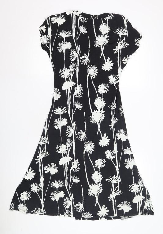 Laura Ashley Women's Black Floral A-Line Dress Size 12