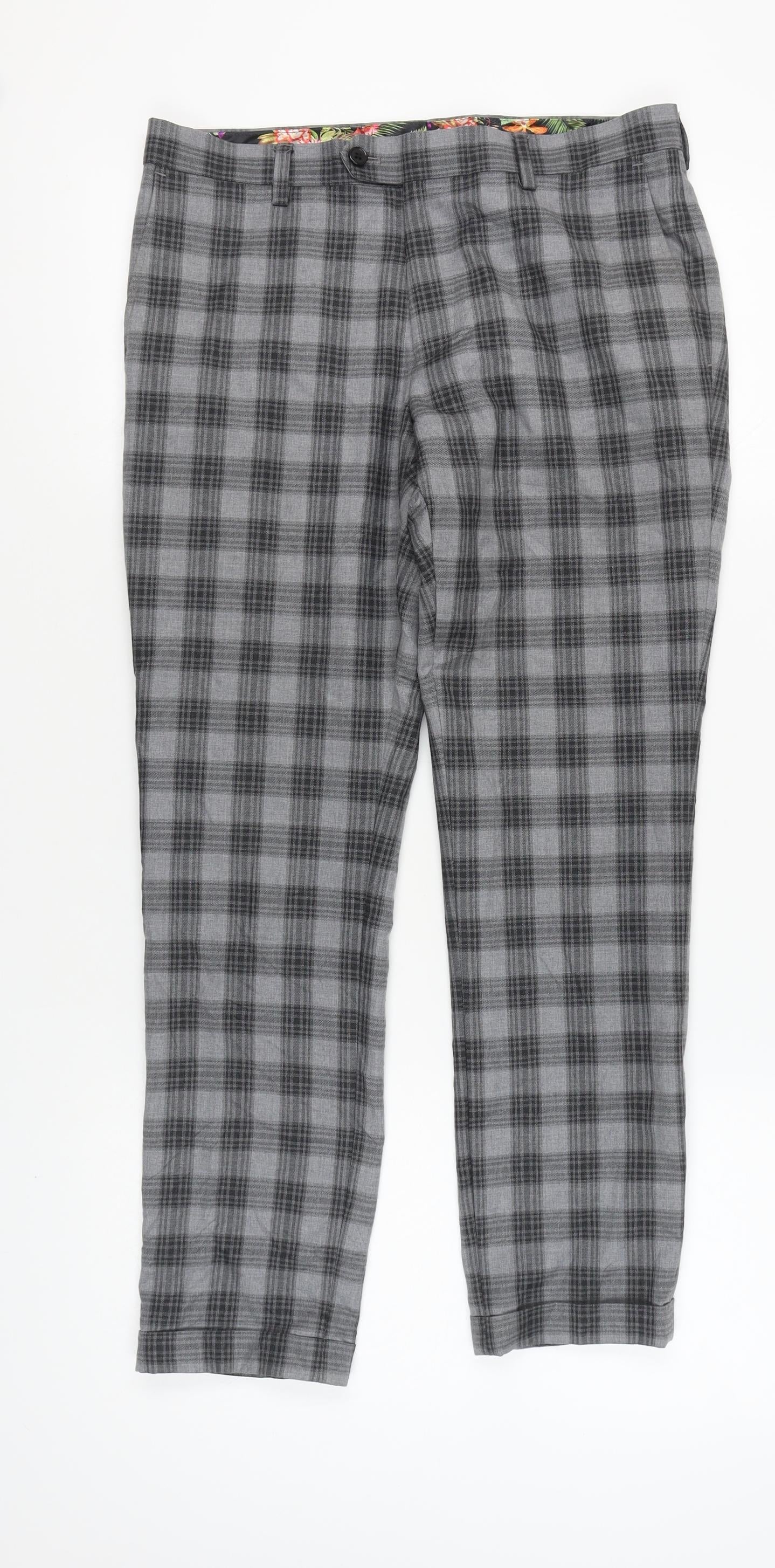 Next Men's Grey Checked Trousers - Size 32