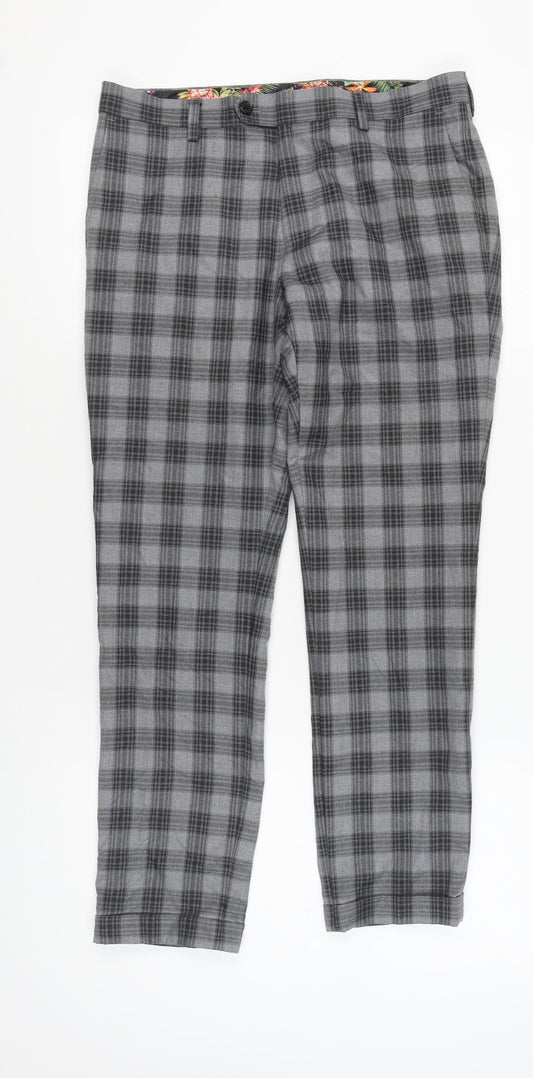 Next Men's Grey Checked Trousers - Size 32