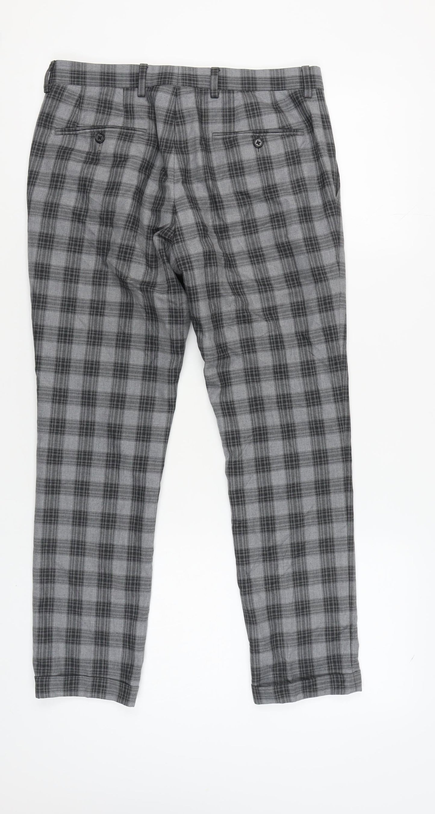 Next Men's Grey Checked Trousers - Size 32