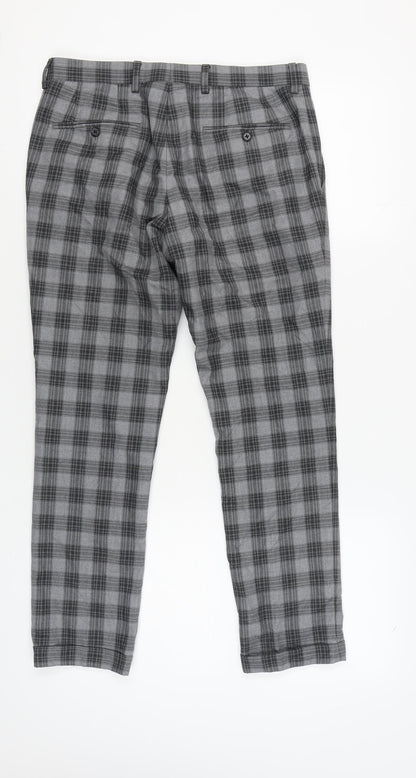 Next Men's Grey Checked Trousers - Size 32