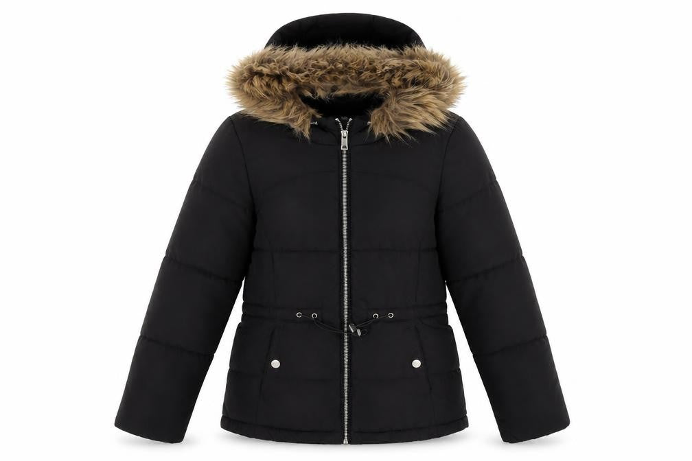 H&M Women's Black Puffer Jacket XS Fur Trim