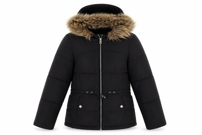 H&M Women's Black Puffer Jacket XS Fur Trim