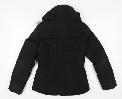 H&M Women's Black Puffer Jacket XS Fur Trim
