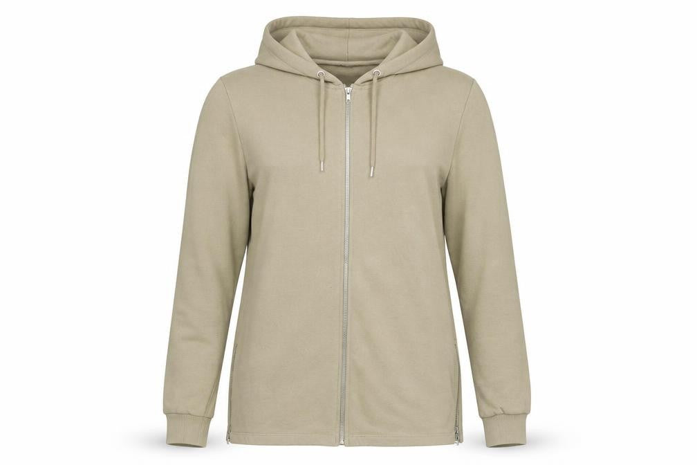 Front view of ASOS Beige Full Zip unisex hoodie, size S