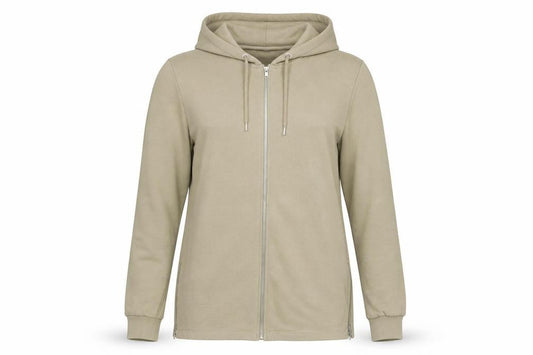 Front view of ASOS Beige Full Zip unisex hoodie, size S