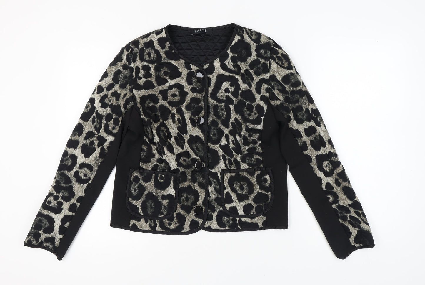 LATTE Women's Black Animal Print Jacket, Size L