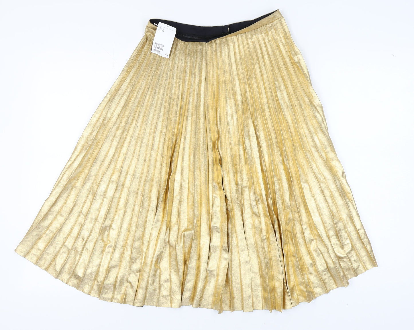 H&M Women's Gold Pleated Midi Skirt UK 10