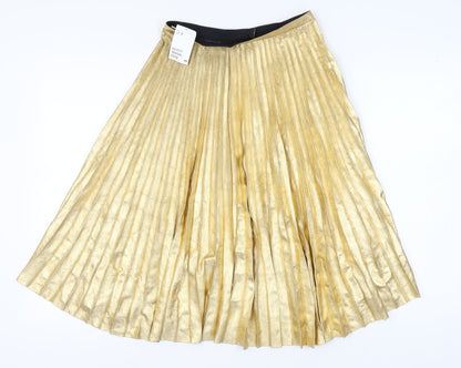 H&M Women's Gold Pleated Midi Skirt UK 10