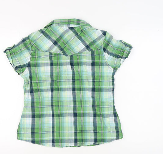 M&Co Women's Green Plaid Button-Up Cropped Shirt Size 12