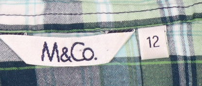 M&Co Women's Green Plaid Button-Up Cropped Shirt Size 12