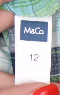 M&Co Women's Green Plaid Button-Up Cropped Shirt Size 12