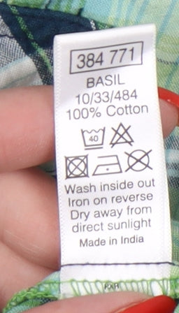 M&Co Women's Green Plaid Button-Up Cropped Shirt Size 12