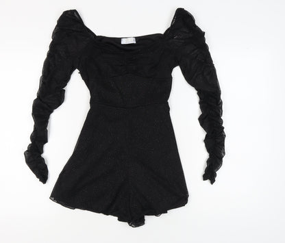 Quiz Women's Black Long Sleeve Ruffle Playsuit Size 10