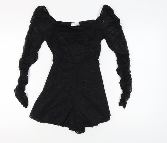 Quiz Women's Black Long Sleeve Ruffle Playsuit Size 10