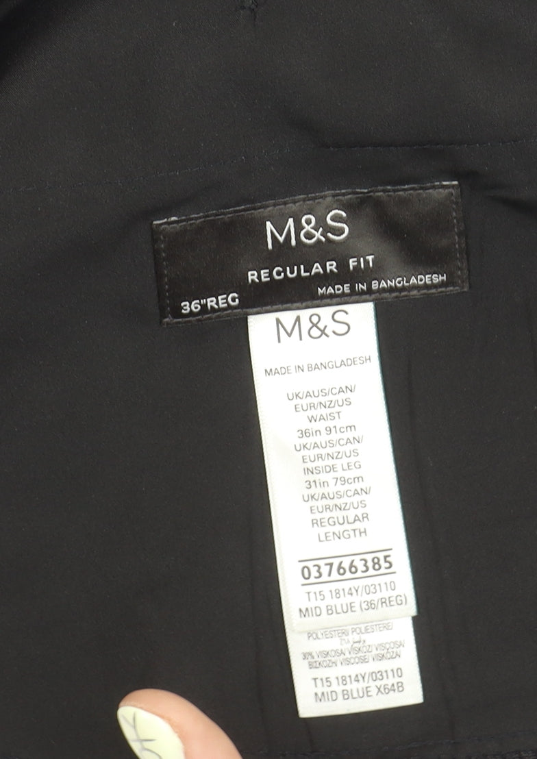 Marks and Spencer Men's Blue Regular Fit Trousers